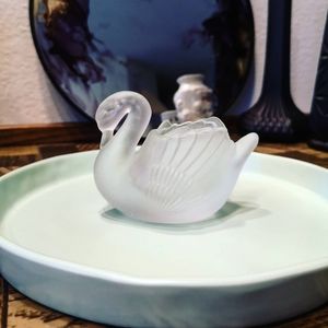 SOLD Frosted clear glass swan candle holder